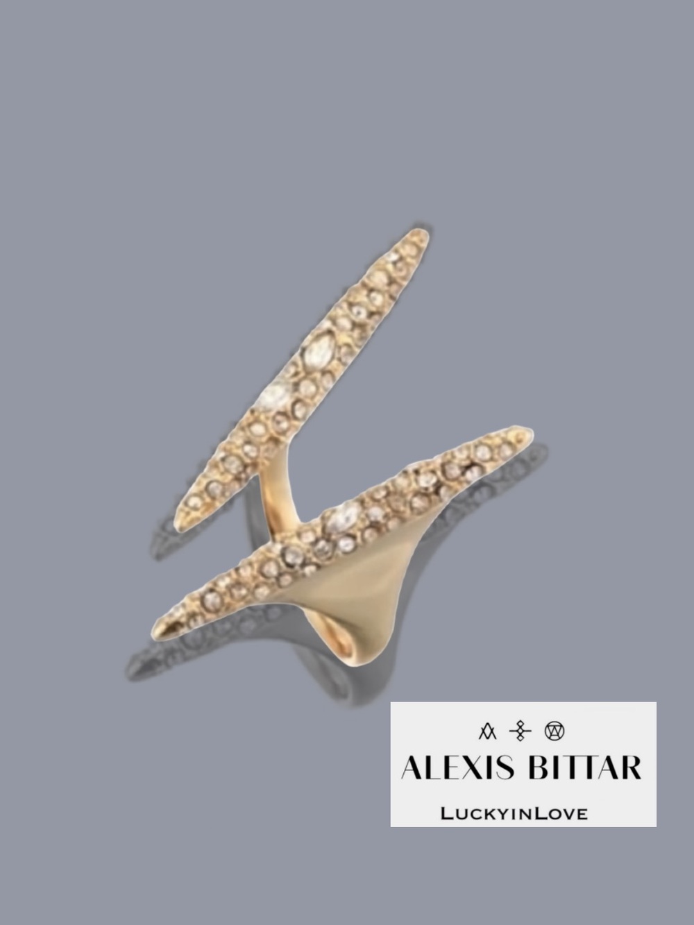Alexis Bittar Gold Modernist Crystal Double Spear Adjustable Ring